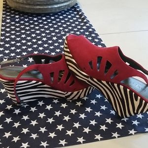 New! Vaneli Red/Animal print wedges. Size 6.5